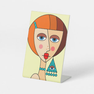 Dolled Up Redhead Women Beautiful Cubism Pedestal Sign