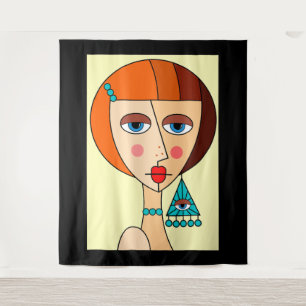 Dolled Up Redhead Women Beautiful Cubism Tapestry