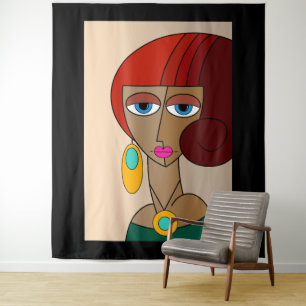 Dolled Up Redhead Women Beautiful Cubism Tapestry