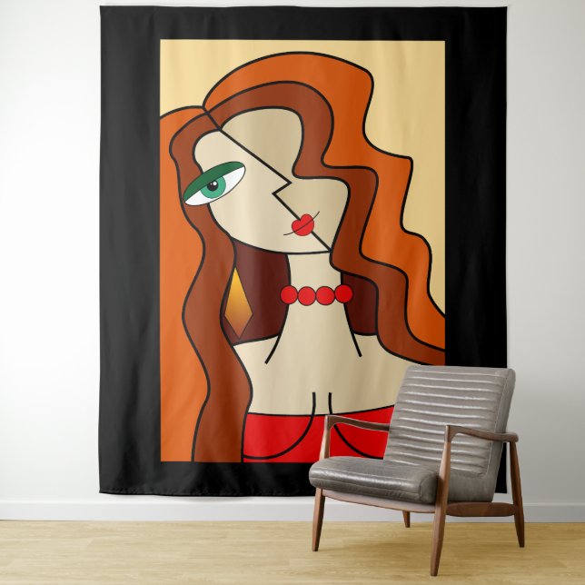 Dolled Up Redhead Women Beautiful Cubism Tapestry (In Situ)