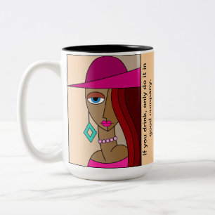 Dolled Up Redhead Women Beautiful Cubism Two-Tone Coffee Mug