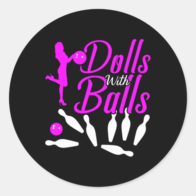 Dolls With Bowling Shirt Funny Bowler Bowling  Classic Round Sticker (Front)
