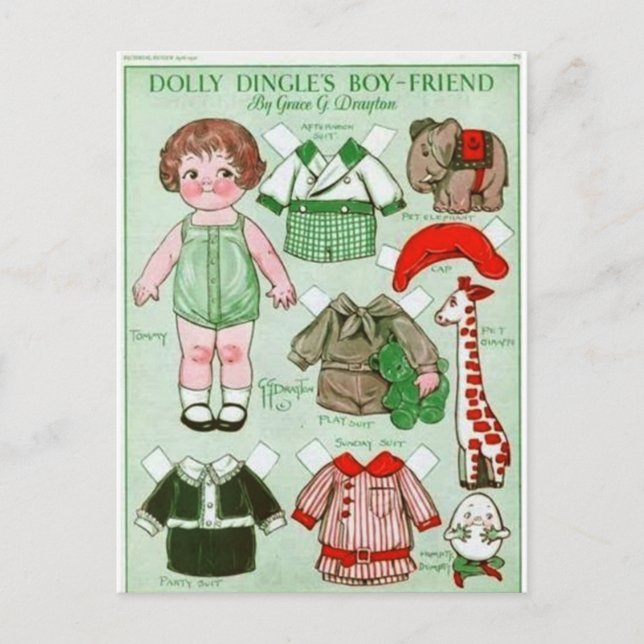 Dolly Dingle's Boy Friend Paper Doll Postcard (Front)