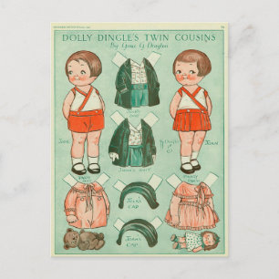Dolly Dingle's Twin Cousins Paper Doll Postcard
