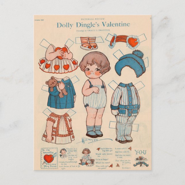 Dolly Dingle's Valentine Paper Doll Postcard (Front)