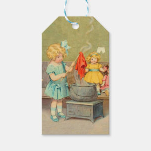Dolly Laundry Girl Vintage Playing Dolls Cute Gift Tags