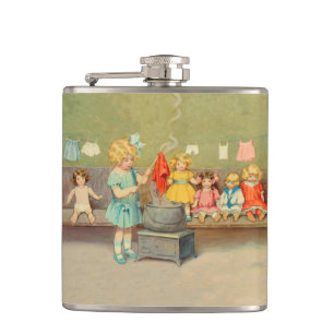 Dolly Laundry Girl Vintage Playing Dolls Cute Hip Flask