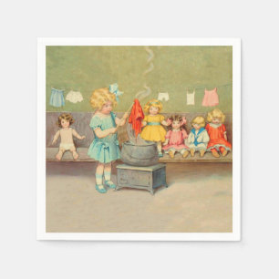 Dolly Laundry Girl Vintage Playing Dolls Cute Napkin