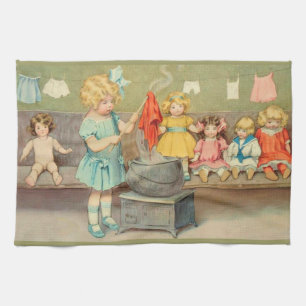 Dolly Laundry Girl Vintage Playing Dolls Cute Tea Towel