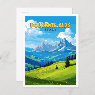 Dolomite Alps Italy vintage travel illustration Postcard