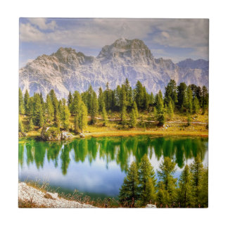 Dolomite Mountains and Lake Stunning Landscape Ceramic Tile
