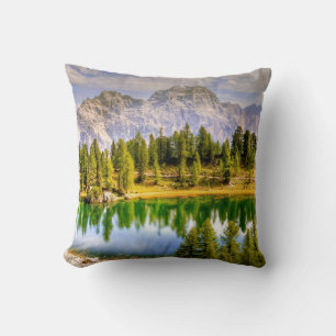 Dolomite Mountains and Lake Stunning Landscape Cushion