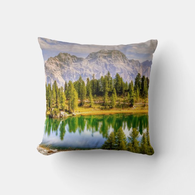 Dolomite Mountains and Lake Stunning Landscape Cushion (Front)