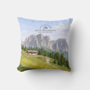 Dolomites Alpine Cabin Watercolor Nature Landscape Cushion