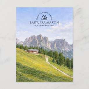 Dolomites Alpine Cabin Watercolor Nature Landscape Holiday Postcard