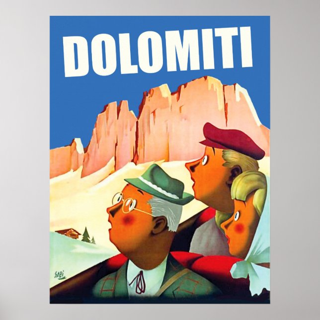 Dolomites Alps, tourists in sightseeing Poster (Front)