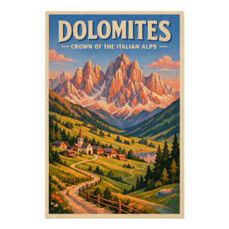 Dolomites, Italy, in a classic retro travel Poster