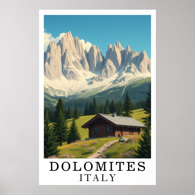 Dolomites Italy Mountain Alpine Cabin Art Poster (Front)