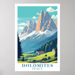 Dolomites Italy Retro Travel Mountain Alpine Art Poster