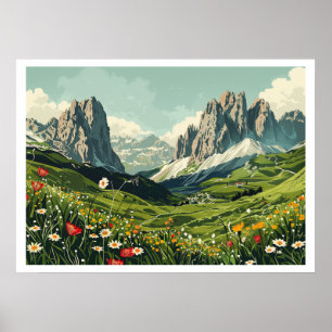 Dolomites, Italy Retro Travel Poster