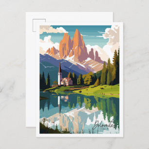 Dolomites Italy vintage travel illustration Postcard