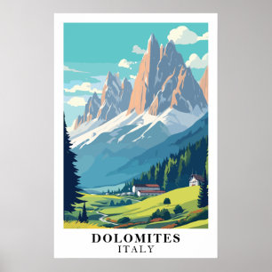 Dolomites Italy Vintage Travel Mountain Alpine Art Poster
