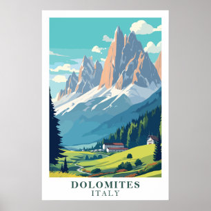 Dolomites Italy Vintage Travel Mountain Alpine Art Poster