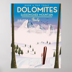 Dolomites Sassongher Mountain Italy travel poster