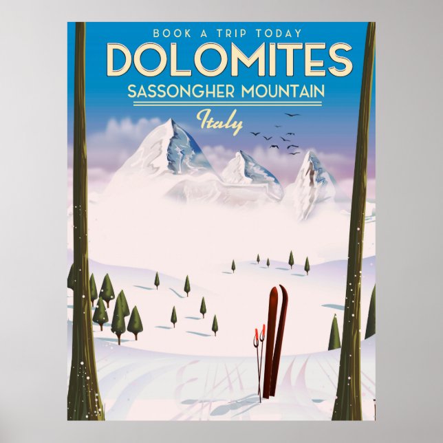 Dolomites  Sassongher Mountain Italy travel poster (Front)