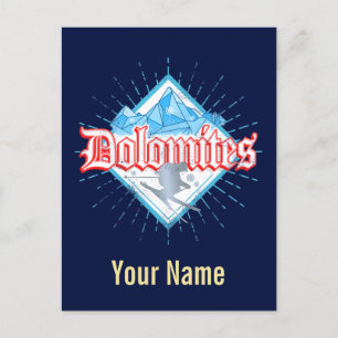 Dolomites South Tirol Retro Skier Vintage Ski Holiday Postcard