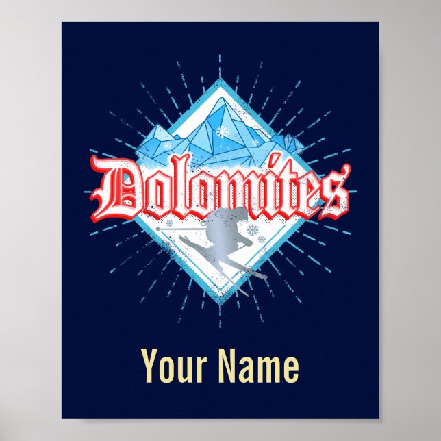 Dolomites South Tirol Retro Skier Vintage Ski Poster (Front)