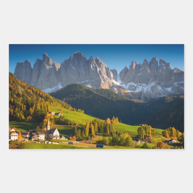Dolomites village in fall rectangular sticker (Front)