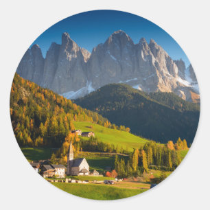 Dolomites village in fall round sticker