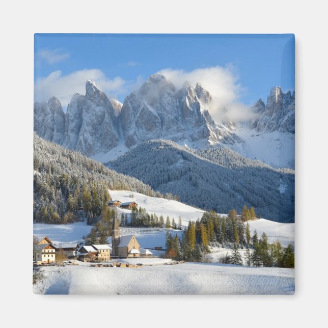 Dolomites village in winter magnet (Front)