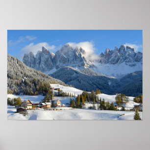 Dolomites village in winter poster