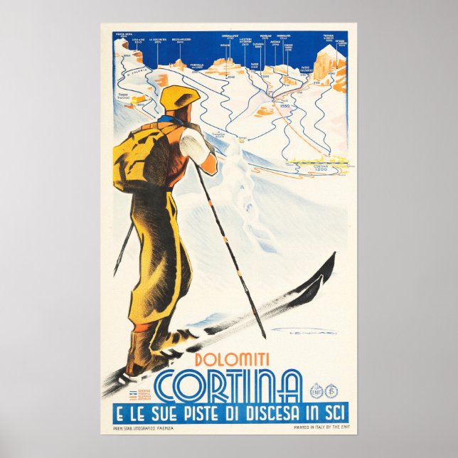 DOLOMITI CORTINA and its Ski Slopes Italy Winter Poster (Front)