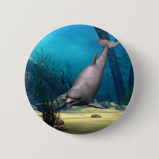 Dolphin 6 Cm Round Badge (Front)