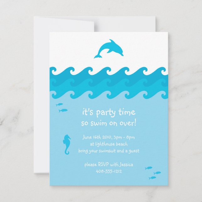 Dolphin and Ocean Waves Invitation Card (Front)