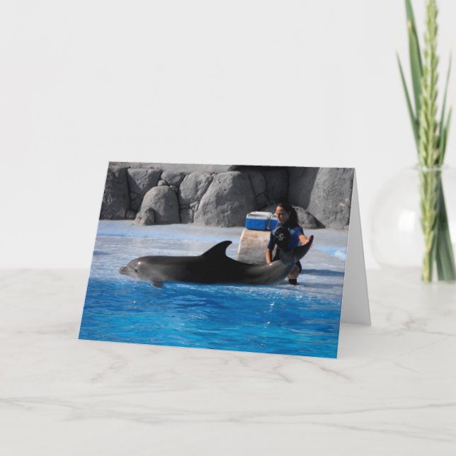 Dolphin and trainer in Spain Holiday Card (Front)
