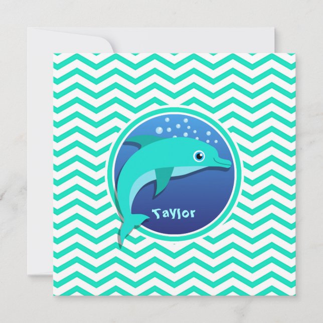 Dolphin; Aqua Green Chevron Invitation (Front)