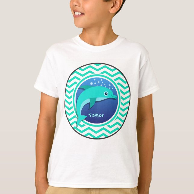 Dolphin; Aqua Green Chevron T-Shirt (Front)