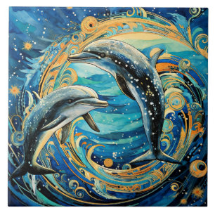Dolphin art ceramic tile