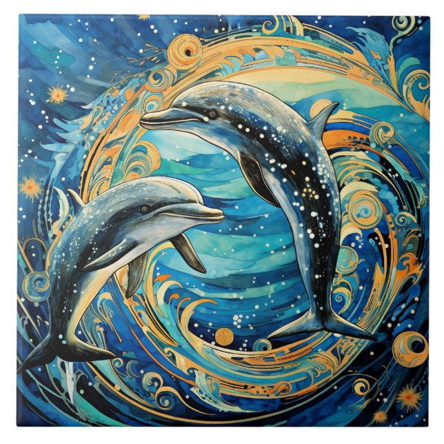Dolphin art ceramic tile (Front)