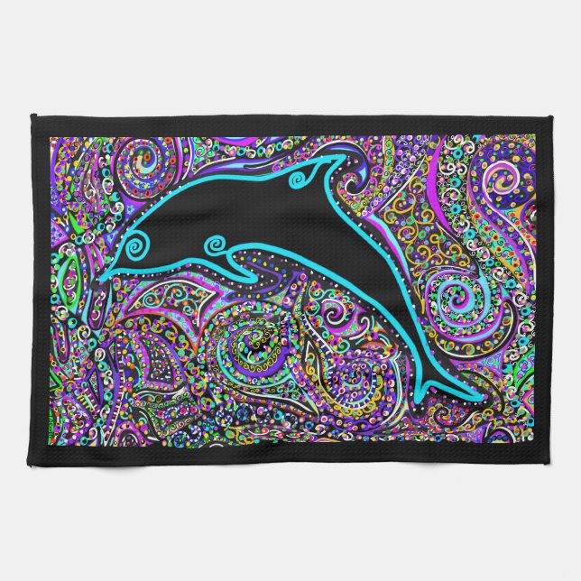 Dolphin Art Design Tea Towel (Horizontal)