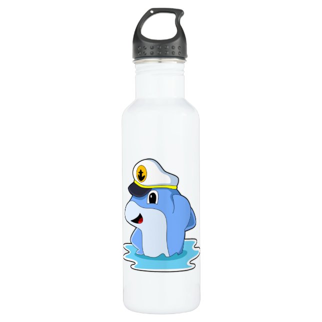 Dolphin as Captain with Hat 710 Ml Water Bottle (Front)