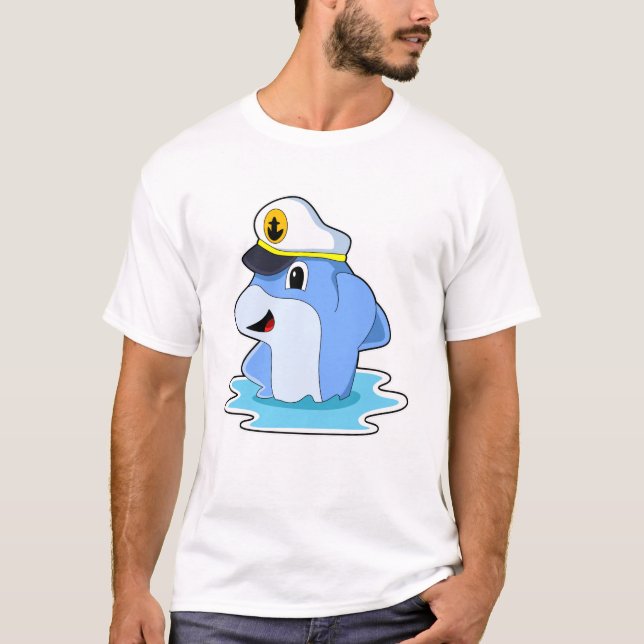 Dolphin as Captain with Hat T-Shirt (Front)