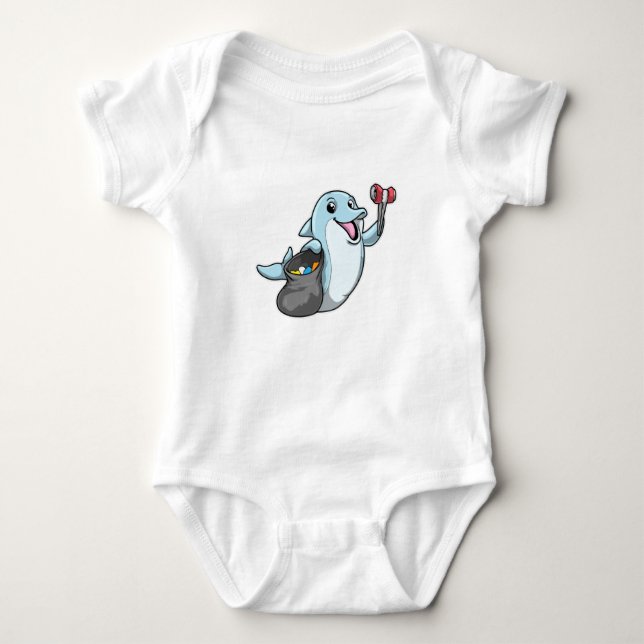 Dolphin as Cleaner with Trash bag Baby Bodysuit (Front)