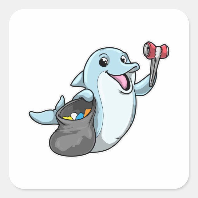 Dolphin as Cleaner with Trash bag Square Sticker (Front)