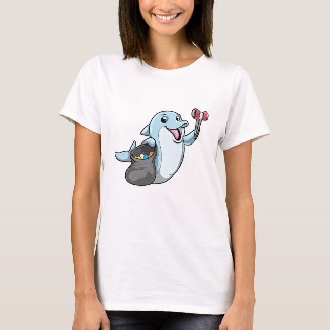 Dolphin as Cleaner with Trash bag T-Shirt (Front)