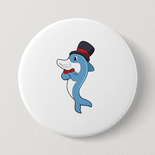 Dolphin as Gentleman with Hat 7.5 Cm Round Badge (Front)